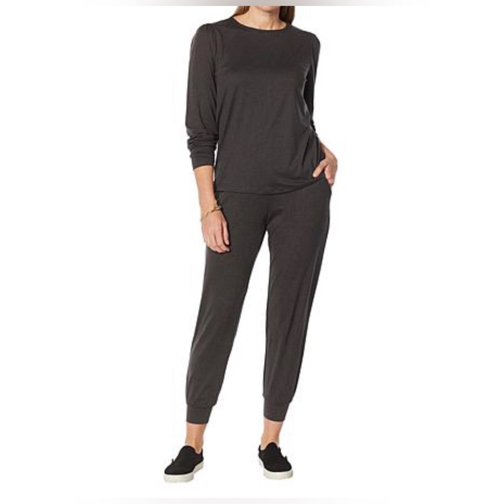 G by Giuliana G Knit 2 Piece Heather Charcoal Jogger and Top Set Size LP